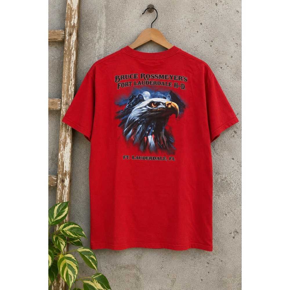 Harley-Davidson Fort Lauderdale Eagle Graphic Pocket T-Shirt Red Men L Bikercore